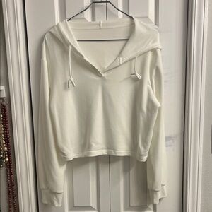 Women's Cream V-Neck Hooded Pullover Top